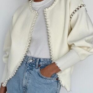 Women's Vintage Style  Pearl Embellished Cardigan XS